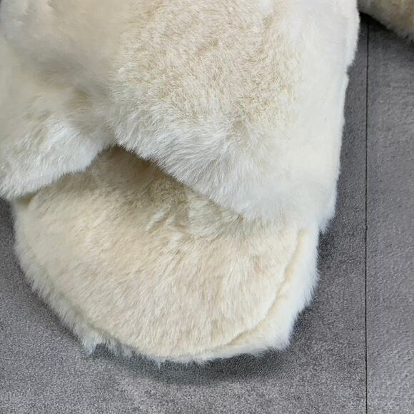 NINE WEST Women's Light Natural Fabric Cozy Faux-Fur Cross Band Slide Sandals - Picture 8 of 8